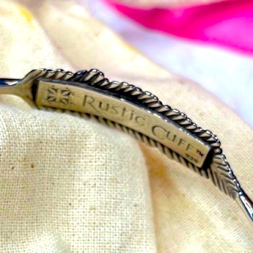 Collectible Rustic cuff bracelet bangle Feather sterling silver 925 tm vintage